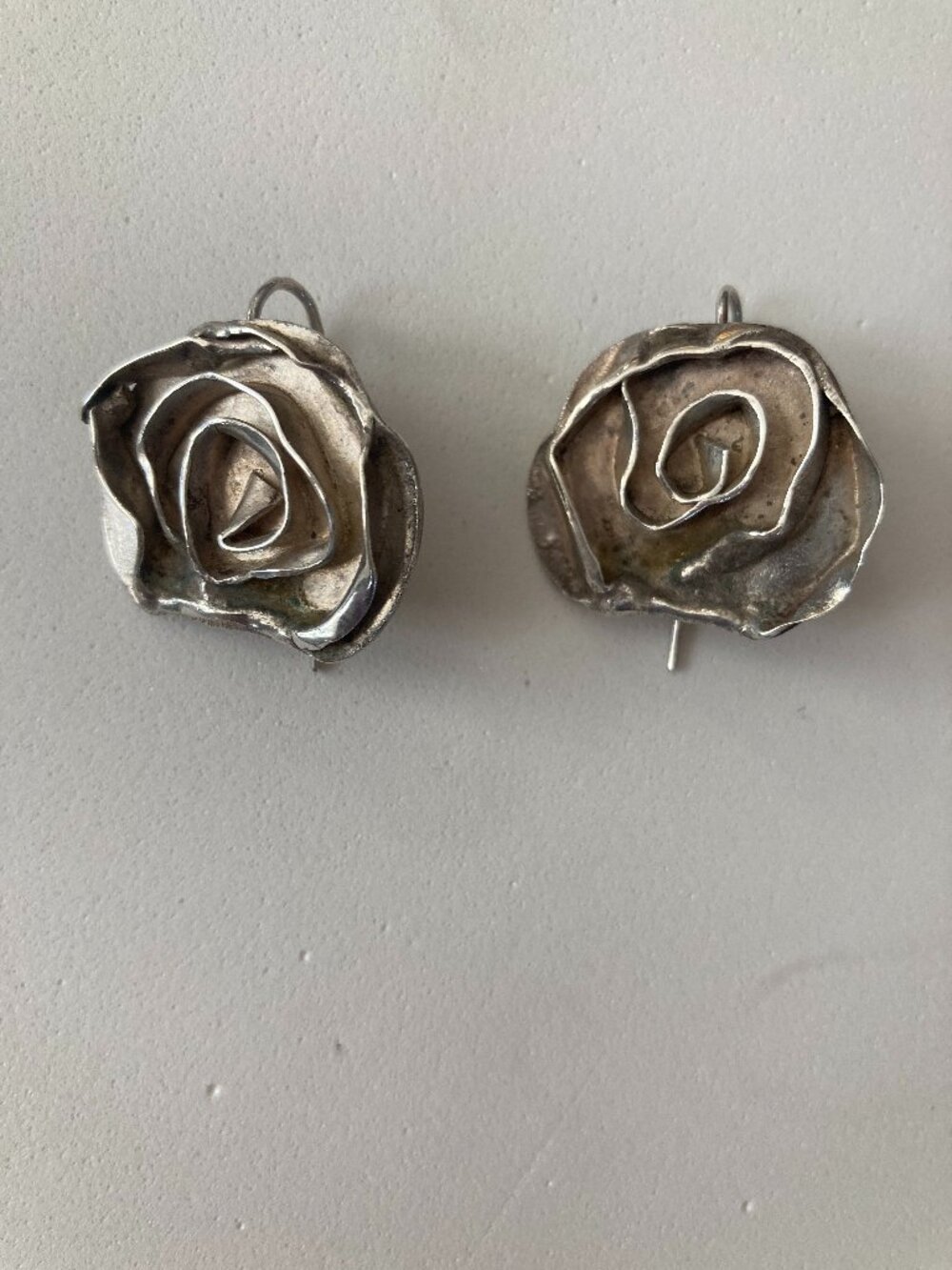 Sherry Tinsman Sterling Silver Rose Earrings - signed by Sherry
